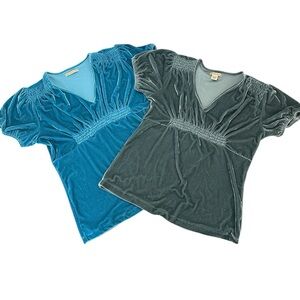 Vintage Y2K Massini 2 Velvet Smocked Babydoll VNeck Short Sleeve Tops L Fairy